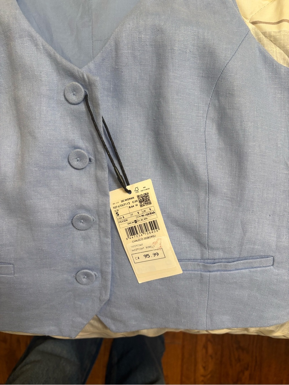 Mango Light Blue Button-Front Vest - Picture 2 of 4